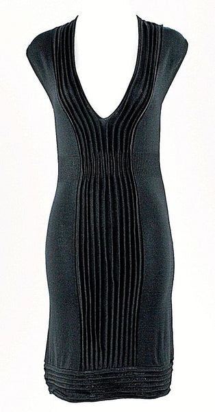 Max Studio NEW Sz S Black Textured Ribbed Waist Rayon Nylon Flat Knit Dress