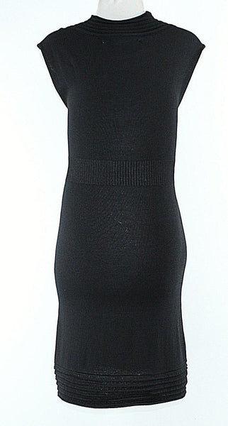 Max Studio NEW Sz S Black Textured Ribbed Waist Rayon Nylon Flat Knit Dress