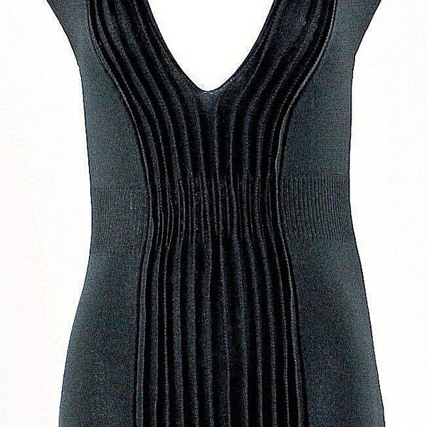 Max Studio NEW Sz S Black Textured Ribbed Waist Rayon Nylon Flat Knit Dress