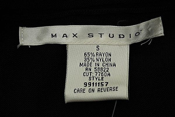 Max Studio NEW Sz S Black Textured Ribbed Waist Rayon Nylon Flat Knit Dress