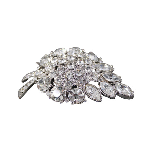 St John Leaf Curved Shape Silvertone Rhinestones  3" Statement Brooch Pin
