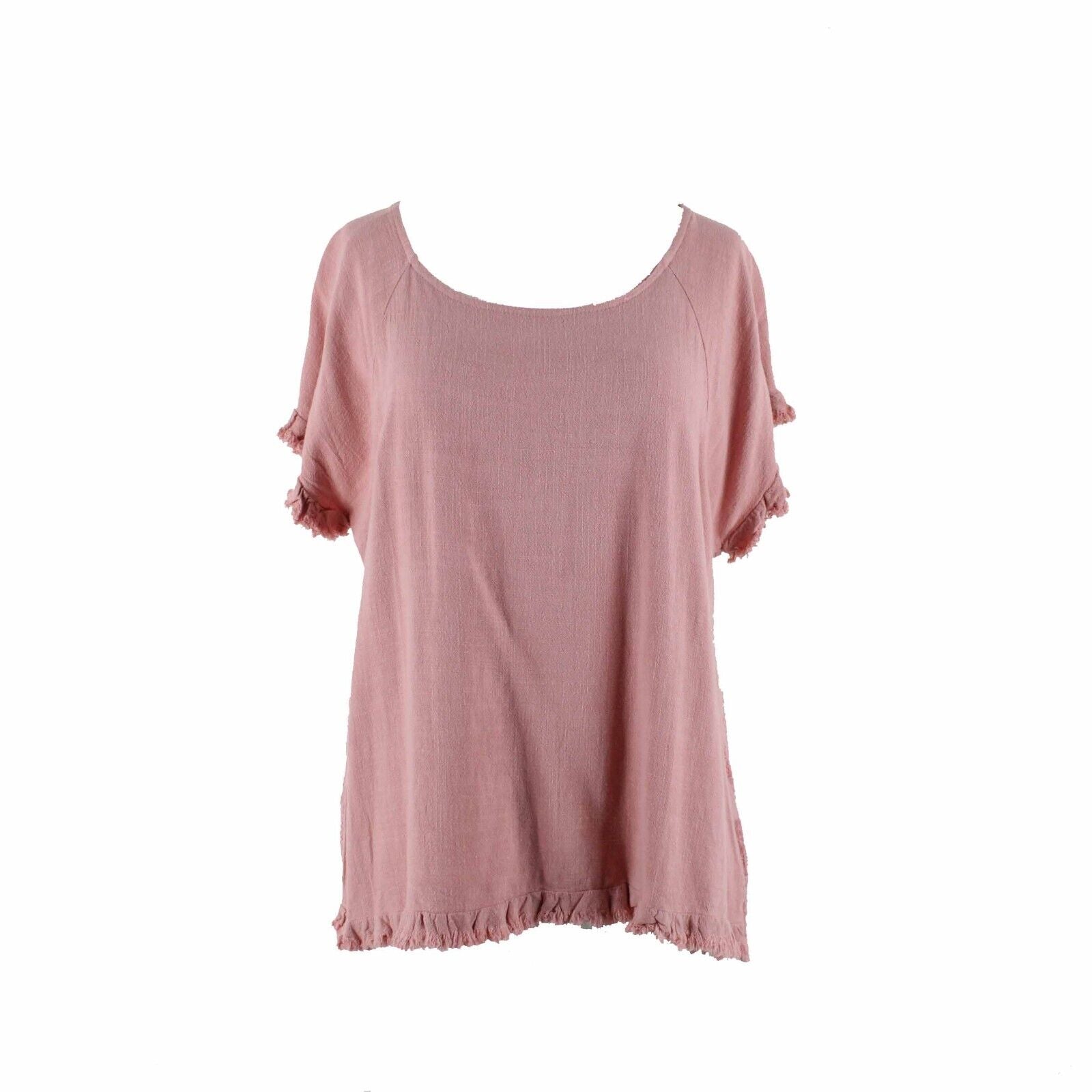 Umgee Sz S Pink Gauze Lacey Embroidered Back Insert Asymm Linen Cotton Poly Top