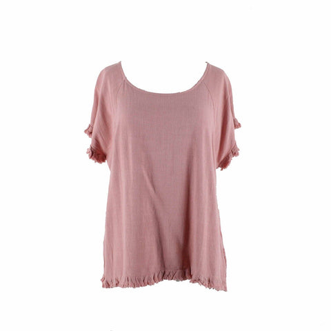 Umgee Sz S Pink Gauze Lacey Embroidered Back Insert Asymm Linen Cotton Poly Top