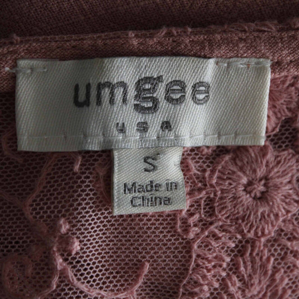 Umgee Sz S Pink Gauze Lacey Embroidered Back Insert Asymm Linen Cotton Poly Top