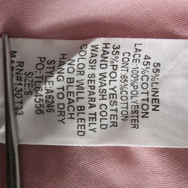 Umgee Sz S Pink Gauze Lacey Embroidered Back Insert Asymm Linen Cotton Poly Top