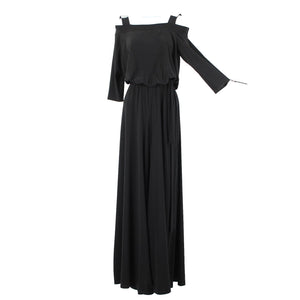 S Levine Sz M Black Rhinestone Off Shoulder Wide Leg Polyester Spandex Jumpsuit
