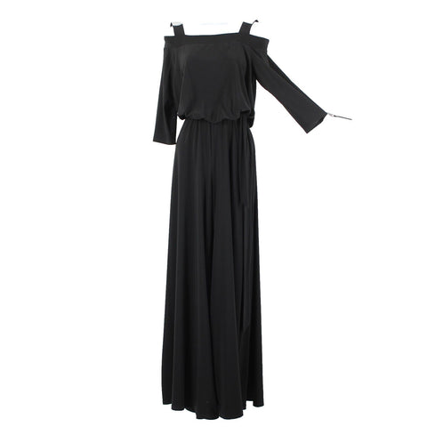 S Levine Sz M Black Rhinestone Off Shoulder Wide Leg Polyester Spandex Jumpsuit