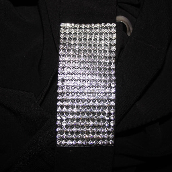 S Levine Sz M Black Rhinestone Off Shoulder Wide Leg Polyester Spandex Jumpsuit