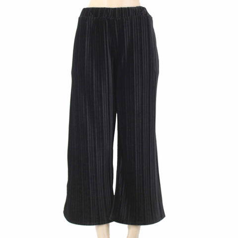 Saks Fifth Ave Sz S P X 25 Black Textured Velour Pocketed 100% Poly Flared Pant