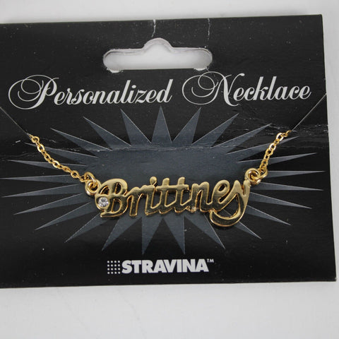 BRITTNEY NEW Name Goldtone Rhinestone Accent 14.5" Multi Ring 4.5" Ext Necklace