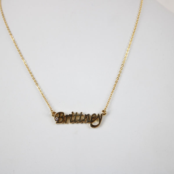 BRITTNEY NEW Name Goldtone Rhinestone Accent 14.5" Multi Ring 4.5" Ext Necklace