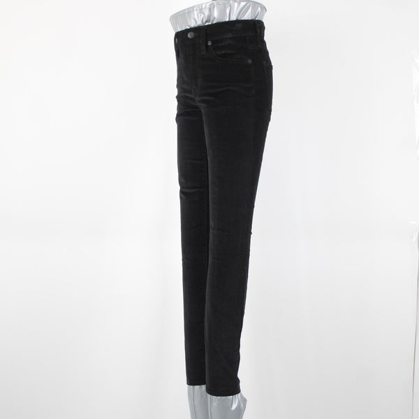 J Crew NEW $110 High Rise Toothpick Sz 24 x 28 Black Velveteen Cotton Jeans