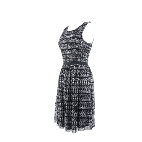 9-H15 STCL Sz XS Black White Ruffle Lined 100% Nylon Rayon Dress