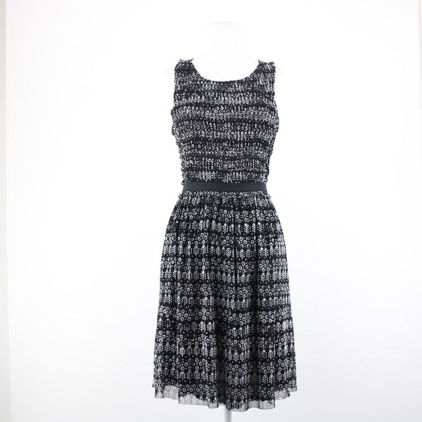 9-H15 STCL Sz XS Black White Ruffle Lined 100% Nylon Rayon Dress