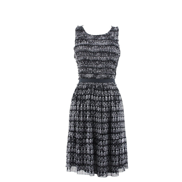 9-H15 STCL Sz XS Black White Ruffle Lined 100% Nylon Rayon Dress