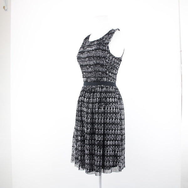 9-H15 STCL Sz XS Black White Ruffle Lined 100% Nylon Rayon Dress