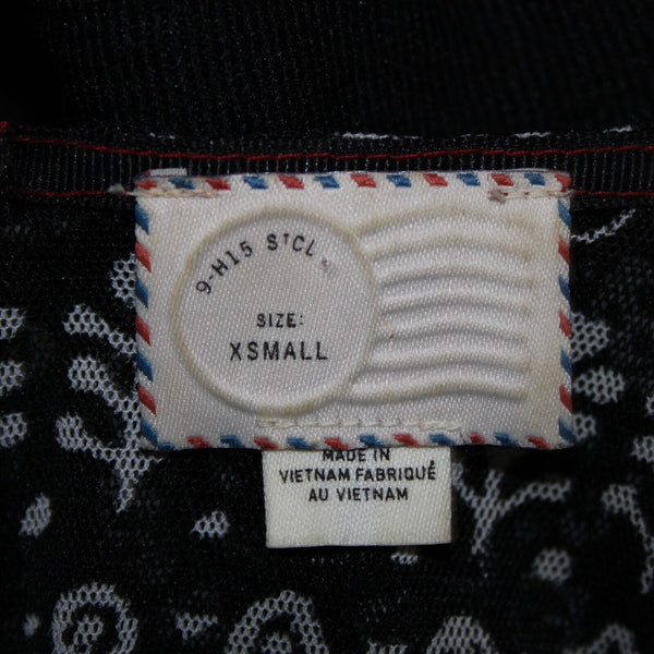 9-H15 STCL Sz XS Black White Ruffle Lined 100% Nylon Rayon Dress
