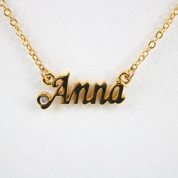 ANNA NEW Name Goldtone Rhinestone Accent 14.5" w 4.5 Multi Ring Ext Necklace