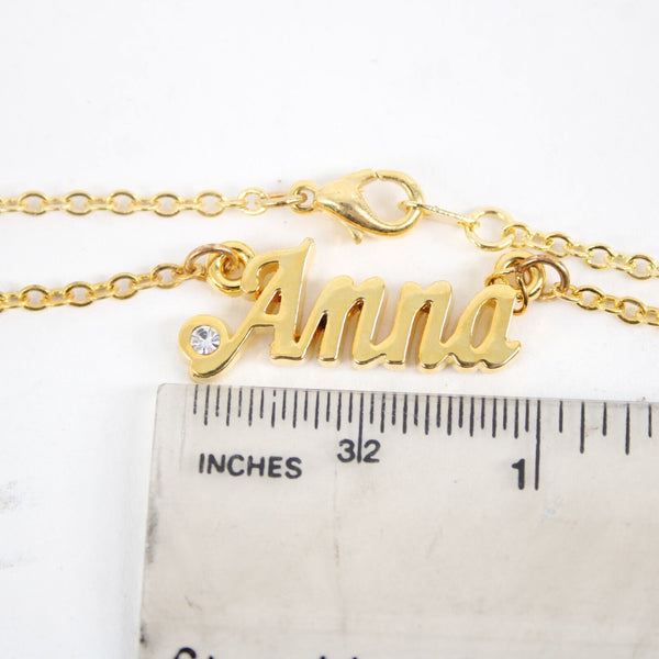 ANNA NEW Name Goldtone Rhinestone Accent 14.5" w 4.5 Multi Ring Ext Necklace