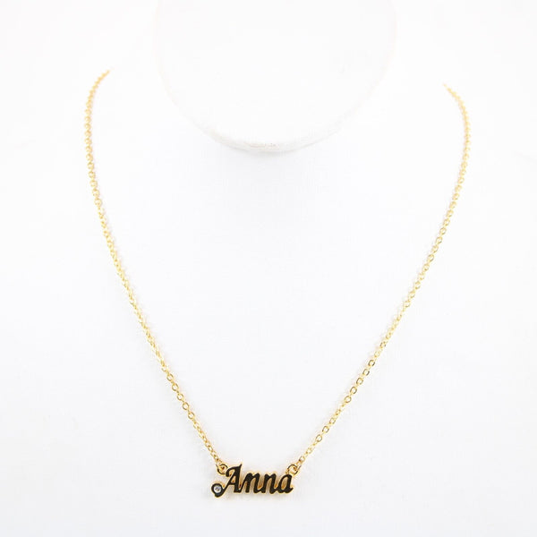 ANNA NEW Name Goldtone Rhinestone Accent 14.5" w 4.5 Multi Ring Ext Necklace