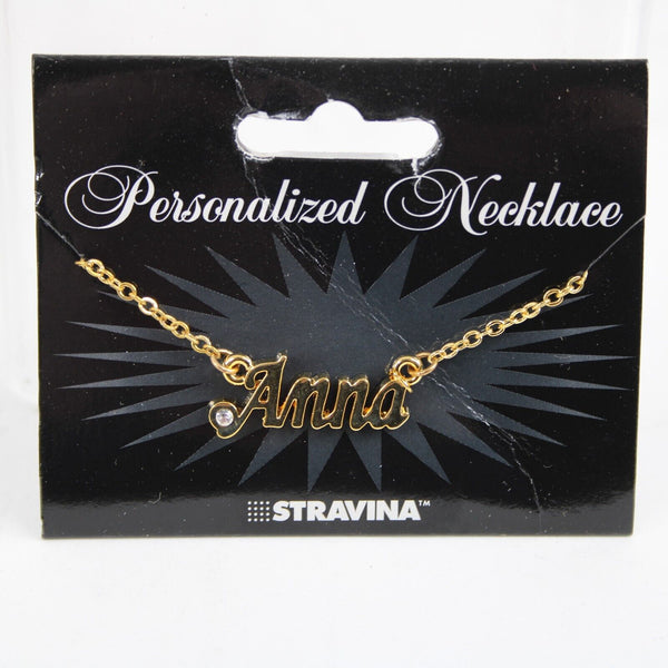 ANNA NEW Name Goldtone Rhinestone Accent 14.5" w 4.5 Multi Ring Ext Necklace