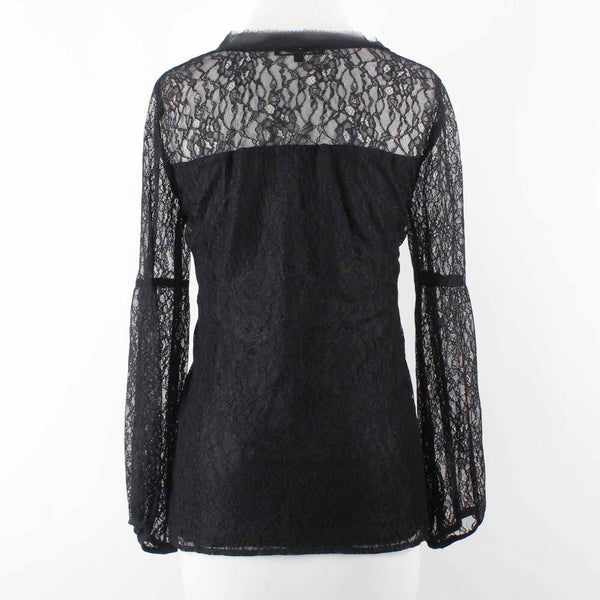 Nanette Lepore Sz 2 Black Nylon Lace Overlay Silk Lining Beaded Neck Top