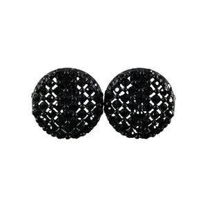 St John Black Pave Rhinestones Round 1" Huggie Clip On Earrings