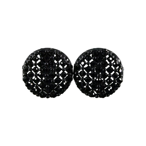 St John Black Pave Rhinestones Round 1" Huggie Clip On Earrings