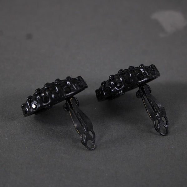 St John Black Pave Rhinestones Round 1" Huggie Clip On Earrings