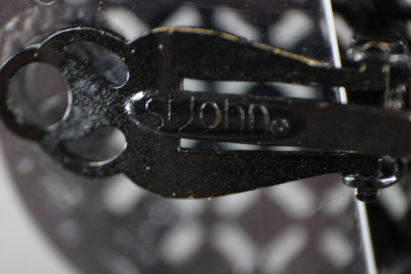 St John Black Pave Rhinestones Round 1" Huggie Clip On Earrings