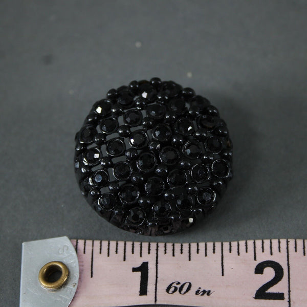 St John Black Pave Rhinestones Round 1" Huggie Clip On Earrings