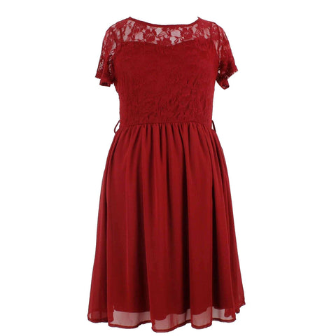Nemidor NEW Sz 14 Burgundy Red Ruffle Lace Lined Fit And Flare Dress