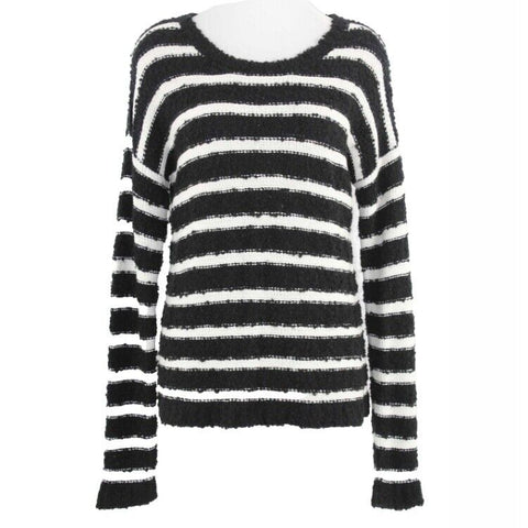 Eric + Lani Sz M Ivory Black Boucle Loose Fit Knit Acylic Blend Sweater Top
