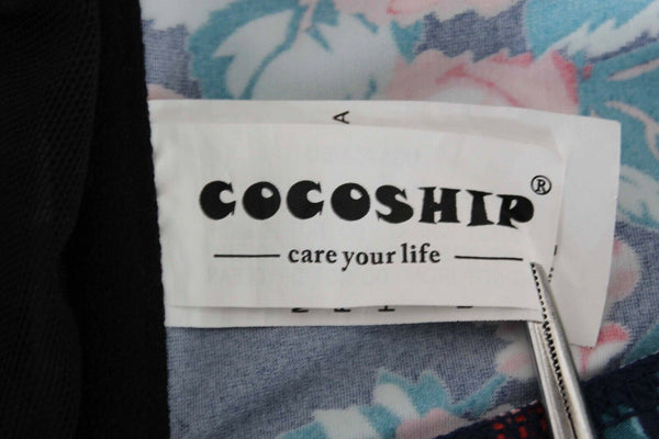 Cocoship Sz L Navy Blue Multi Floral Ruffle Nylon Blend Swim Top