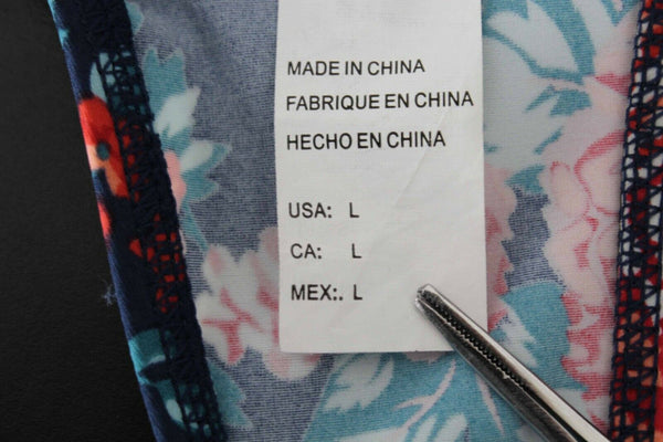 Cocoship Sz L Navy Blue Multi Floral Ruffle Nylon Blend Swim Top