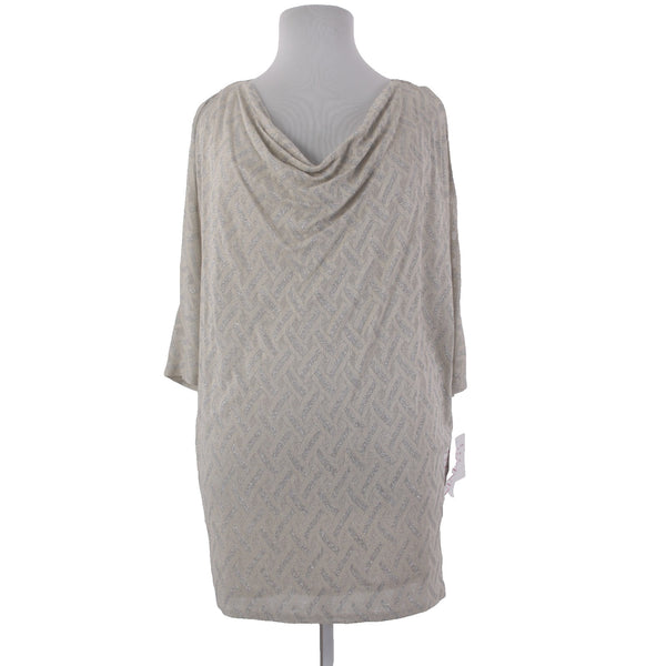 Nine Co Dress NEW Day To Dinner Sz 14 Ivory Silver Metallic Cowl Neck Viscose