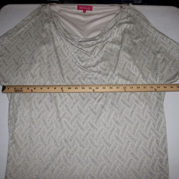 Nine Co Dress NEW Day To Dinner Sz 14 Ivory Silver Metallic Cowl Neck Viscose