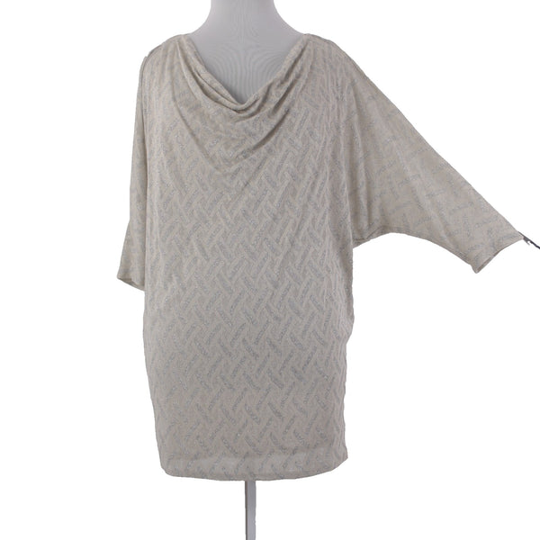 Nine Co Dress NEW Day To Dinner Sz 14 Ivory Silver Metallic Cowl Neck Viscose