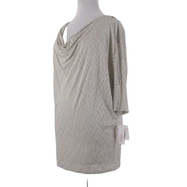 Nine Co Dress NEW Day To Dinner Sz 14 Ivory Silver Metallic Cowl Neck Viscose