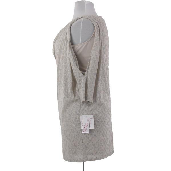 Nine Co Dress NEW Day To Dinner Sz 14 Ivory Silver Metallic Cowl Neck Viscose