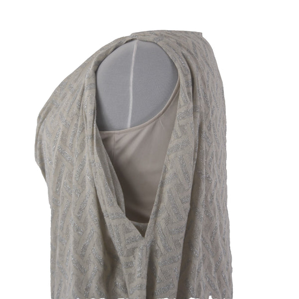 Nine Co Dress NEW Day To Dinner Sz 14 Ivory Silver Metallic Cowl Neck Viscose