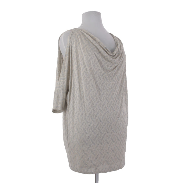 Nine Co Dress NEW Day To Dinner Sz 14 Ivory Silver Metallic Cowl Neck Viscose