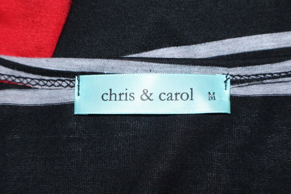 Chris & Carol Sz M Red Gray Charcoal Stripe Poly Rayon Tunic Top