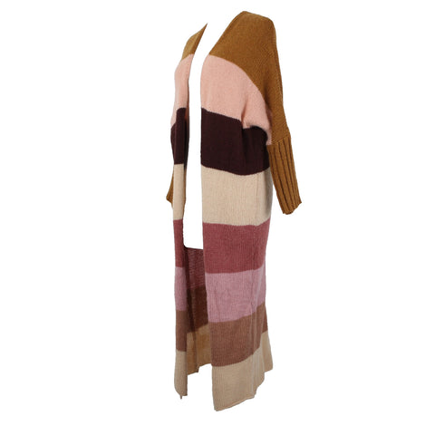 Petal Pup Sz S Camel Burgundy Striped Multicolor  Acrylic Wool Knit Wrap Sweater