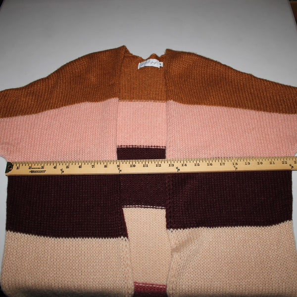Petal Pup Sz S Camel Burgundy Striped Multicolor  Acrylic Wool Knit Wrap Sweater