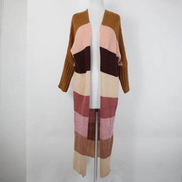 Petal Pup Sz S Camel Burgundy Striped Multicolor  Acrylic Wool Knit Wrap Sweater