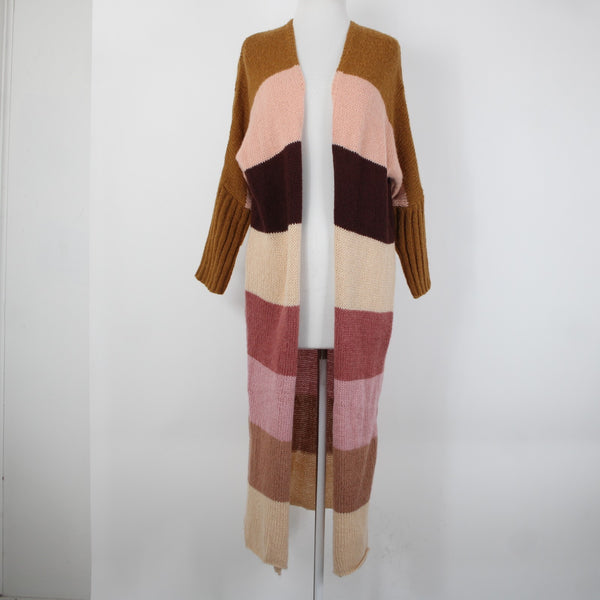 Petal Pup Sz S Camel Burgundy Striped Multicolor  Acrylic Wool Knit Wrap Sweater