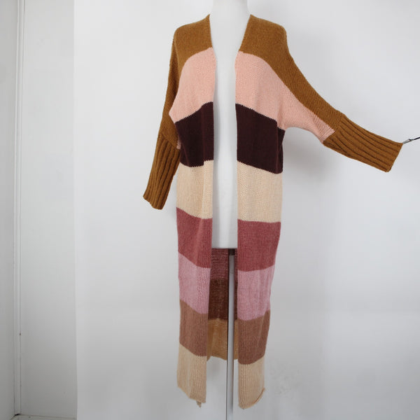 Petal Pup Sz S Camel Burgundy Striped Multicolor  Acrylic Wool Knit Wrap Sweater