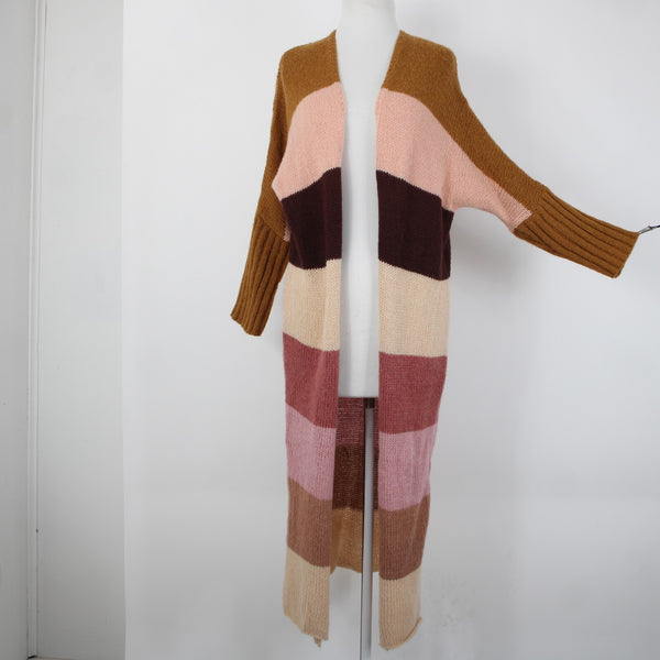 Petal Pup Sz S Camel Burgundy Striped Multicolor  Acrylic Wool Knit Wrap Sweater