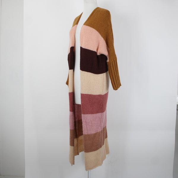 Petal Pup Sz S Camel Burgundy Striped Multicolor  Acrylic Wool Knit Wrap Sweater